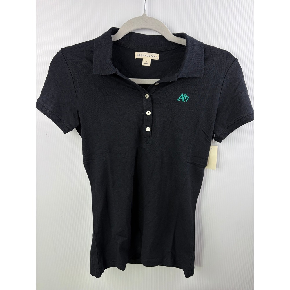 Aeropostale A87 Women's Navy Polo Shirt Size Small Pique Short Sleeve Preppy